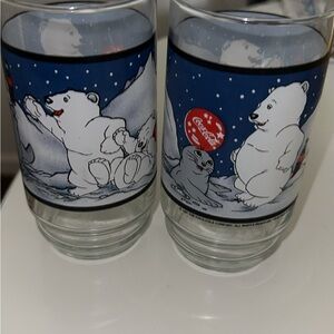 Vintage Coca Cola Polar Bear Glass Set - Red, Blue, and White